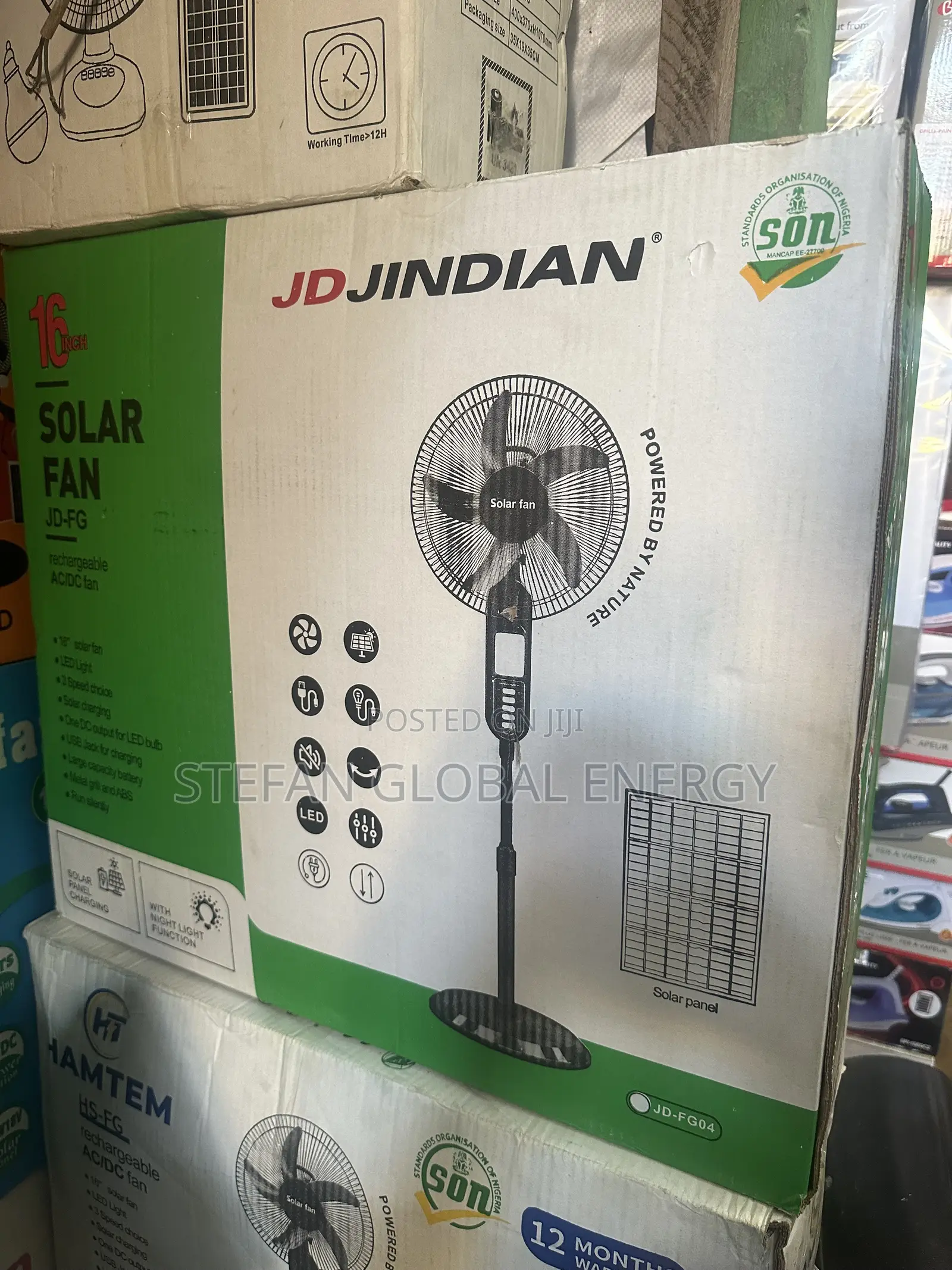 16inches Jd Solar and Rechargeable Fan