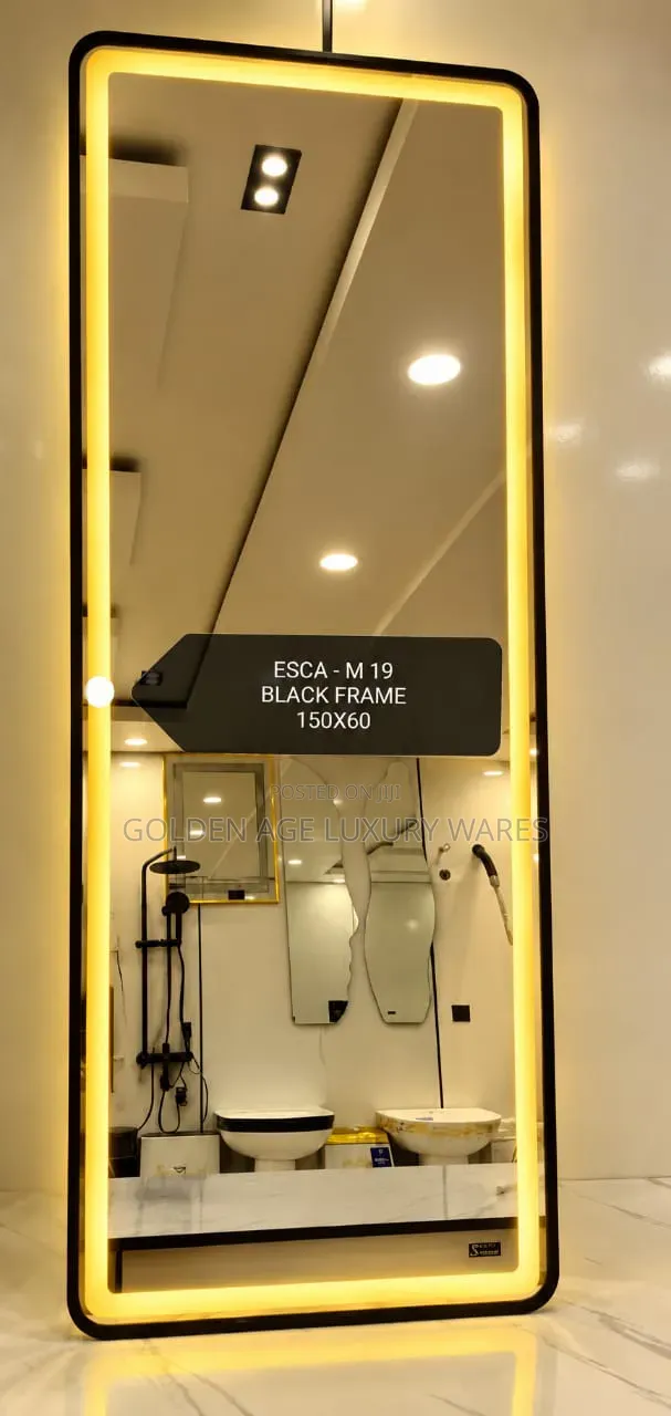 60x150cm Black Frame Mirror With 3 Lights M19