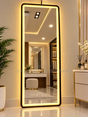 60x150cm Black Frame Mirror With 3 Lights M19