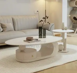 Cream Rock Slab Coffee Table Oval Household