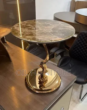 Luxury Gold Side Table – Gold Marble Top Round Coffee & Accent Table