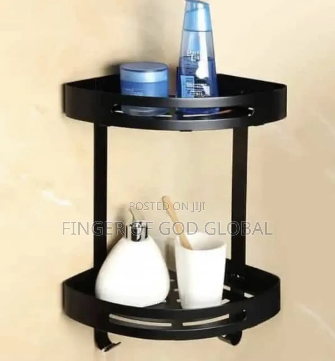 Black Double-Layer Bathroom Corner Shelf