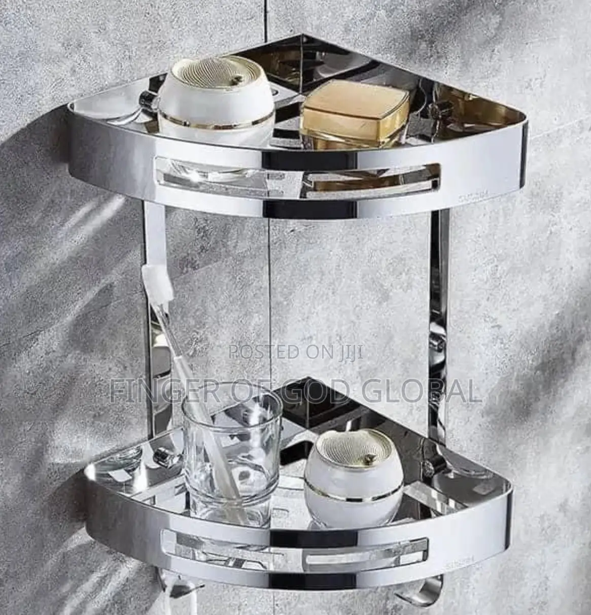Black Double-Layer Bathroom Corner Shelf