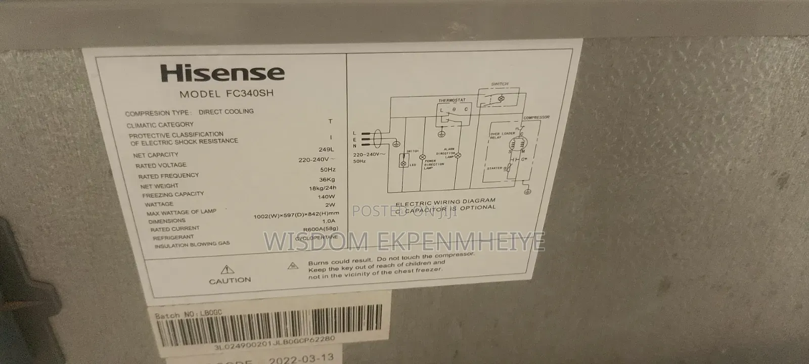 250 Liters Hisense Deep Freezer