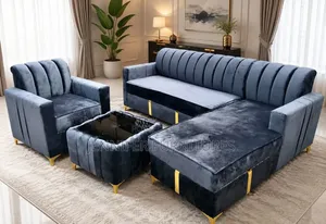 Modern L-Shaped Velvet Sofa Set With Armchair and Center Table