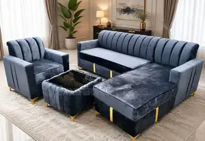 Modern L-Shaped Velvet Sofa Set With Armchair and Center Table