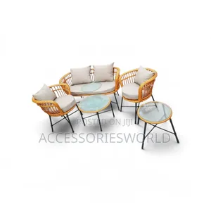 Nordic Rattan Outdoor Sofa Chairs and Glass Table Set - 6 Piece