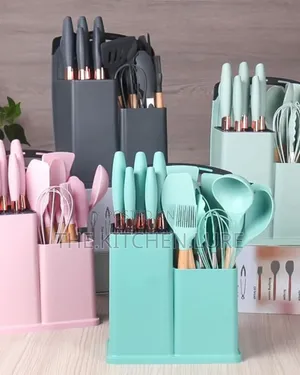 15-Piece Non-Stick Silicone Kitchen Utensil & Knife Set With Holder