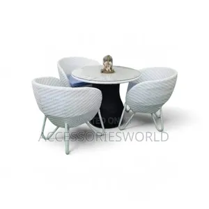 Premium 4-Chair White Rattan Outdoor Dining Set With Glass Table
