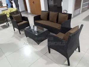 Luxury All-Weather Rattan Outdoor Sofa Set With Glass Coffee Table