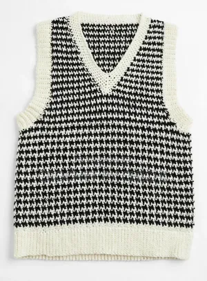 Unisex Crochet Vest - Black & White Houndstooth - Handmade