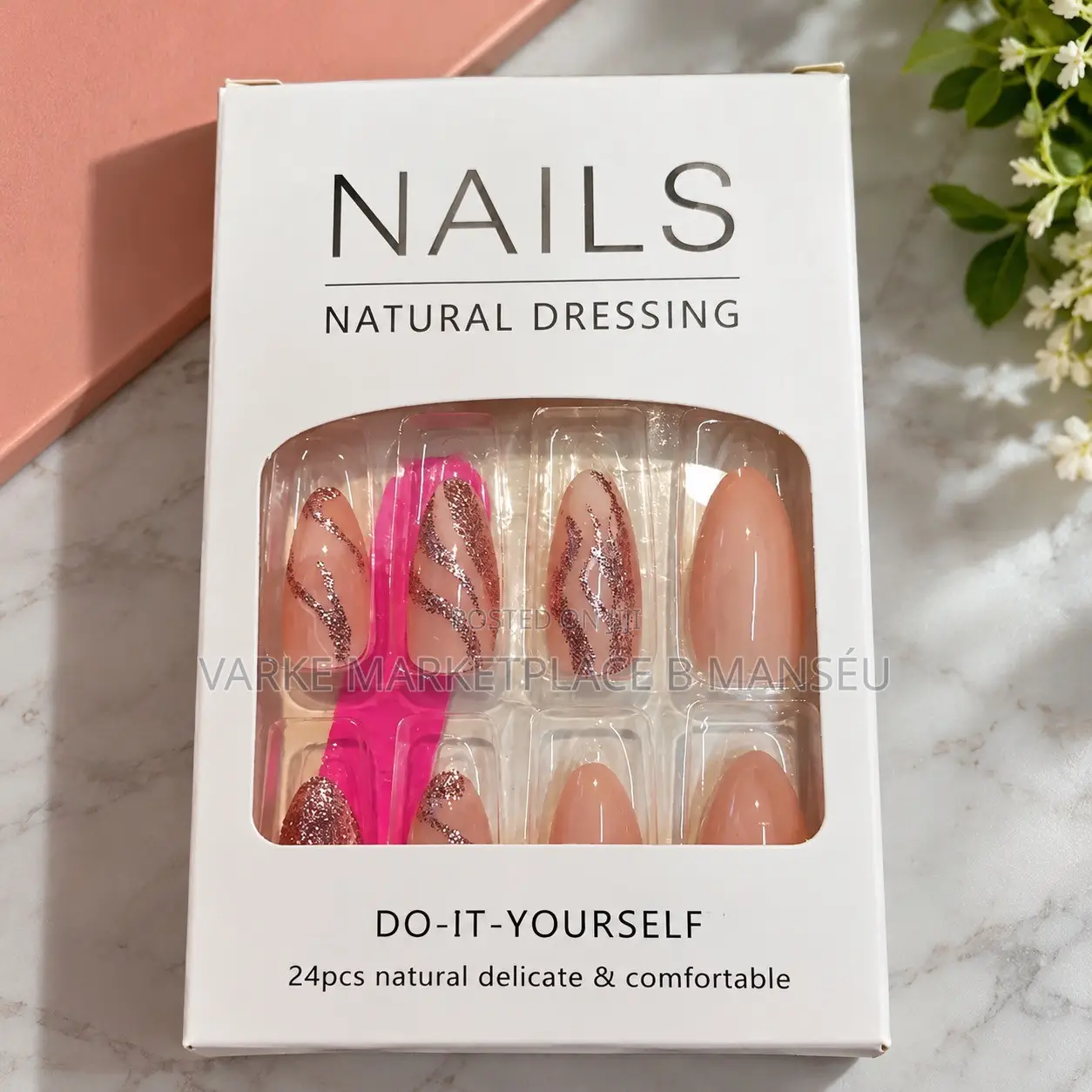 Long Almond Shaped 24pcs Easy Glitter Nails