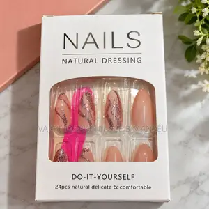 Long Almond Shaped 24pcs Easy Glitter Nails