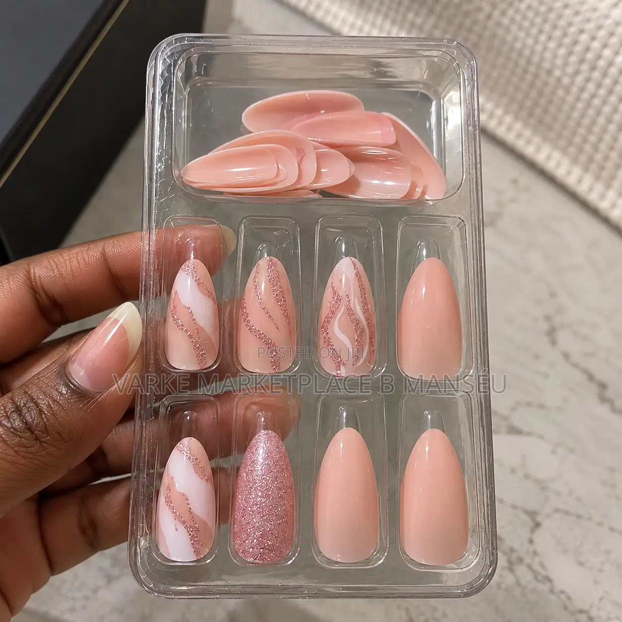 Long Almond Shaped 24pcs Easy Glitter Nails