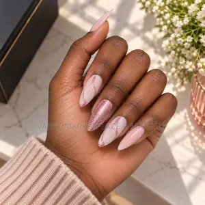 Long Almond Shaped 24pcs Easy Glitter Nails
