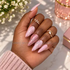 Long Almond Shaped 24pcs Easy Glitter Nails