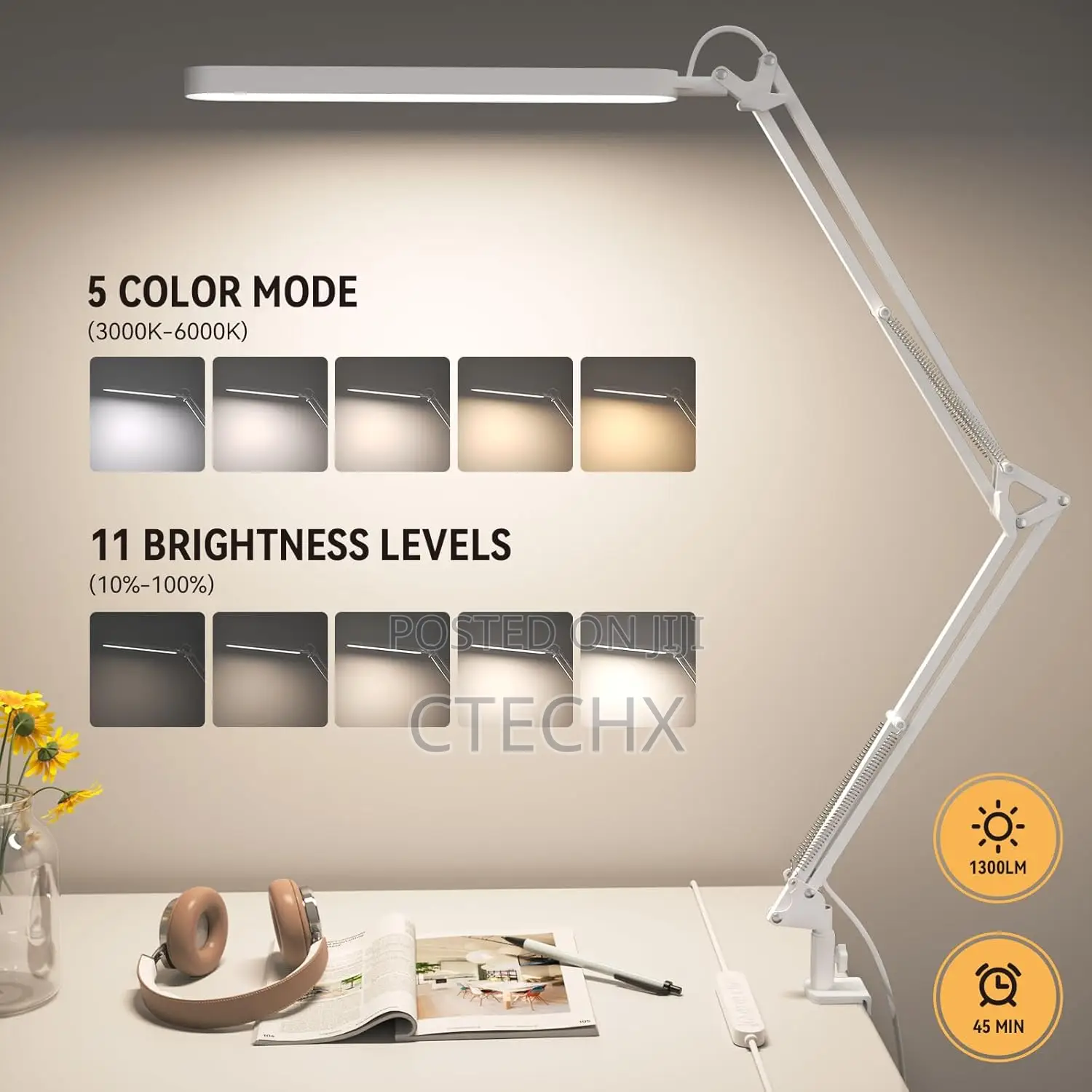 SKYLEO Desk Lamp Adjustable Swing Arm - Timmer & Memory Function - 12W