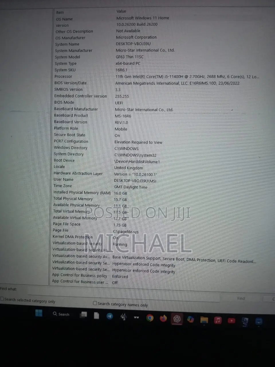 Laptop MSI GF63 16GB Intel Core i5 SSD 512GB