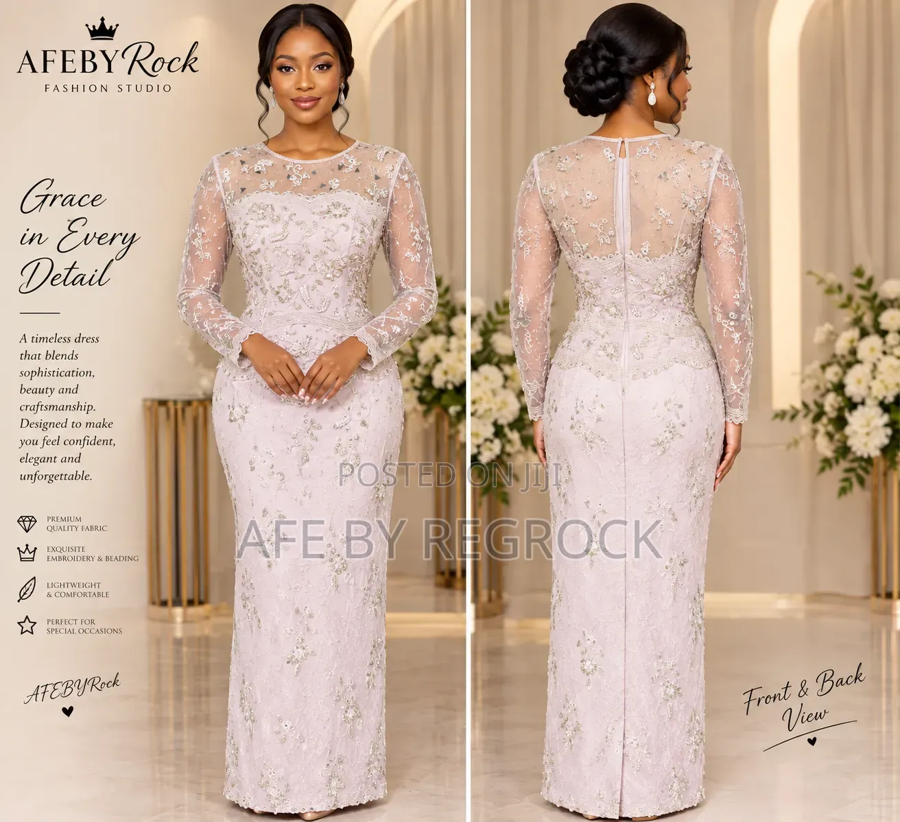Elegant Beaded Ivory Dress (Uk12 )
