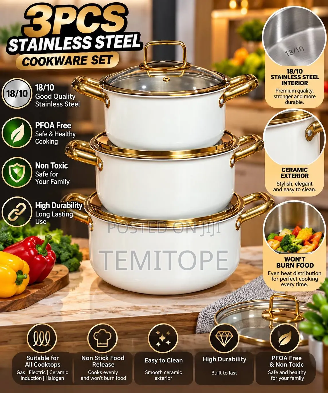 3 PCS Stainless Steel Cookware