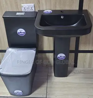 Black Ceramic Toilet and Pedestal Wash Basin Set