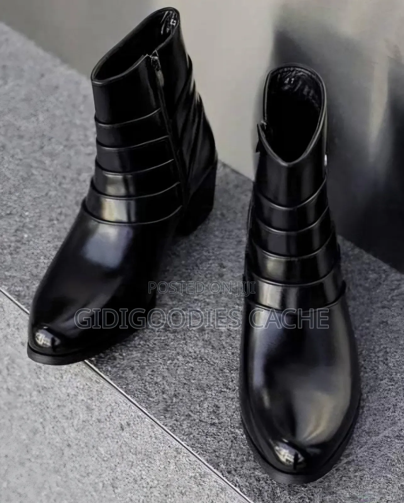 Black Layered Panel Patent Ankle Boot