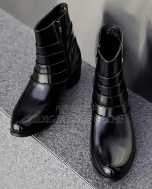 Black Layered Panel Patent Ankle Boot