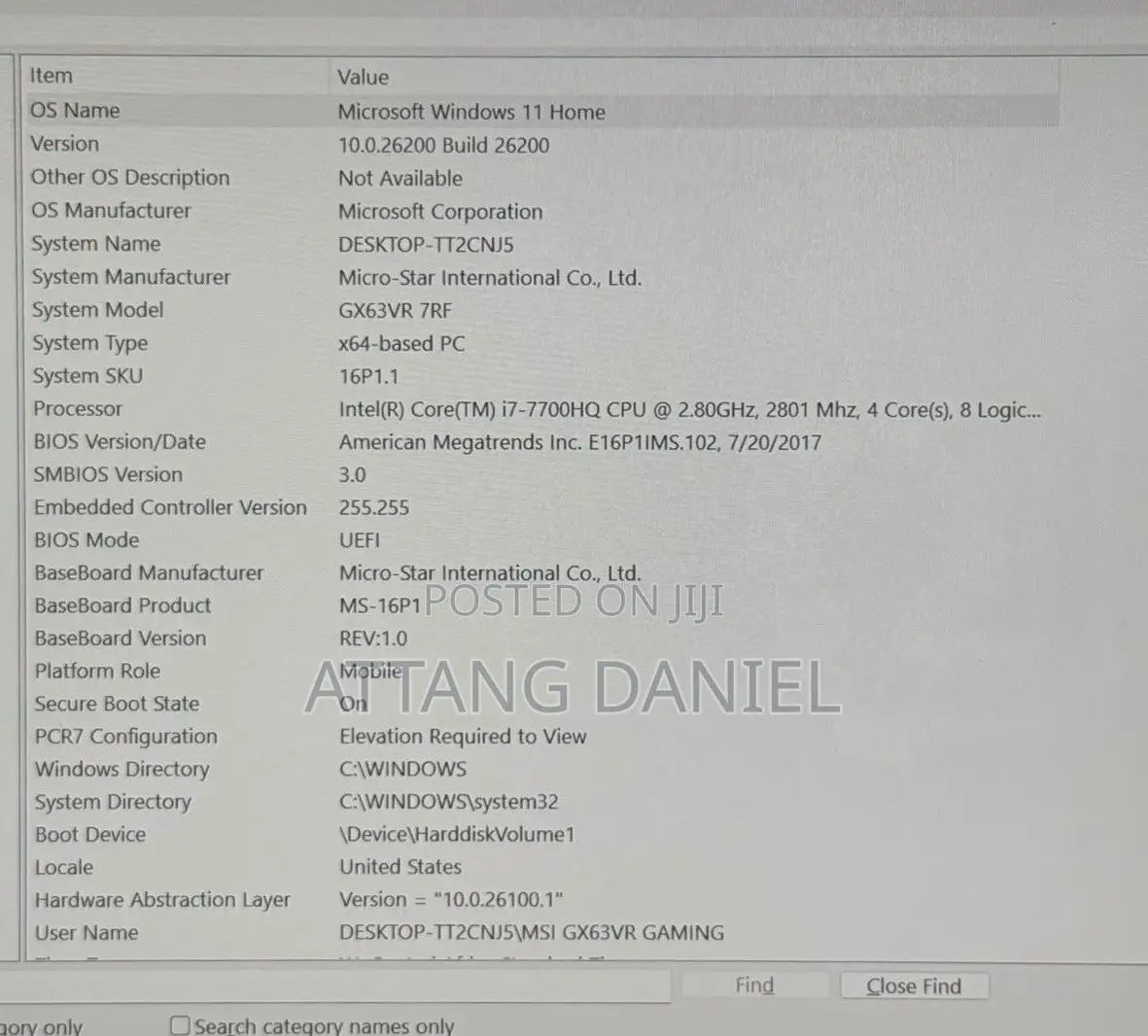 Laptop MSI GX633 16GB Intel Core i7 SSD 512GB