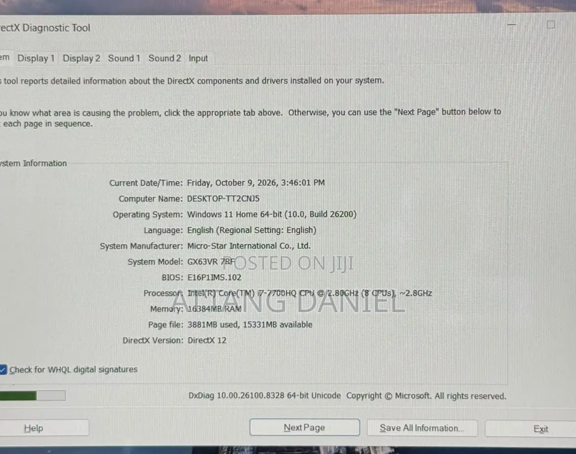 Laptop MSI GX633 16GB Intel Core i7 SSD 512GB
