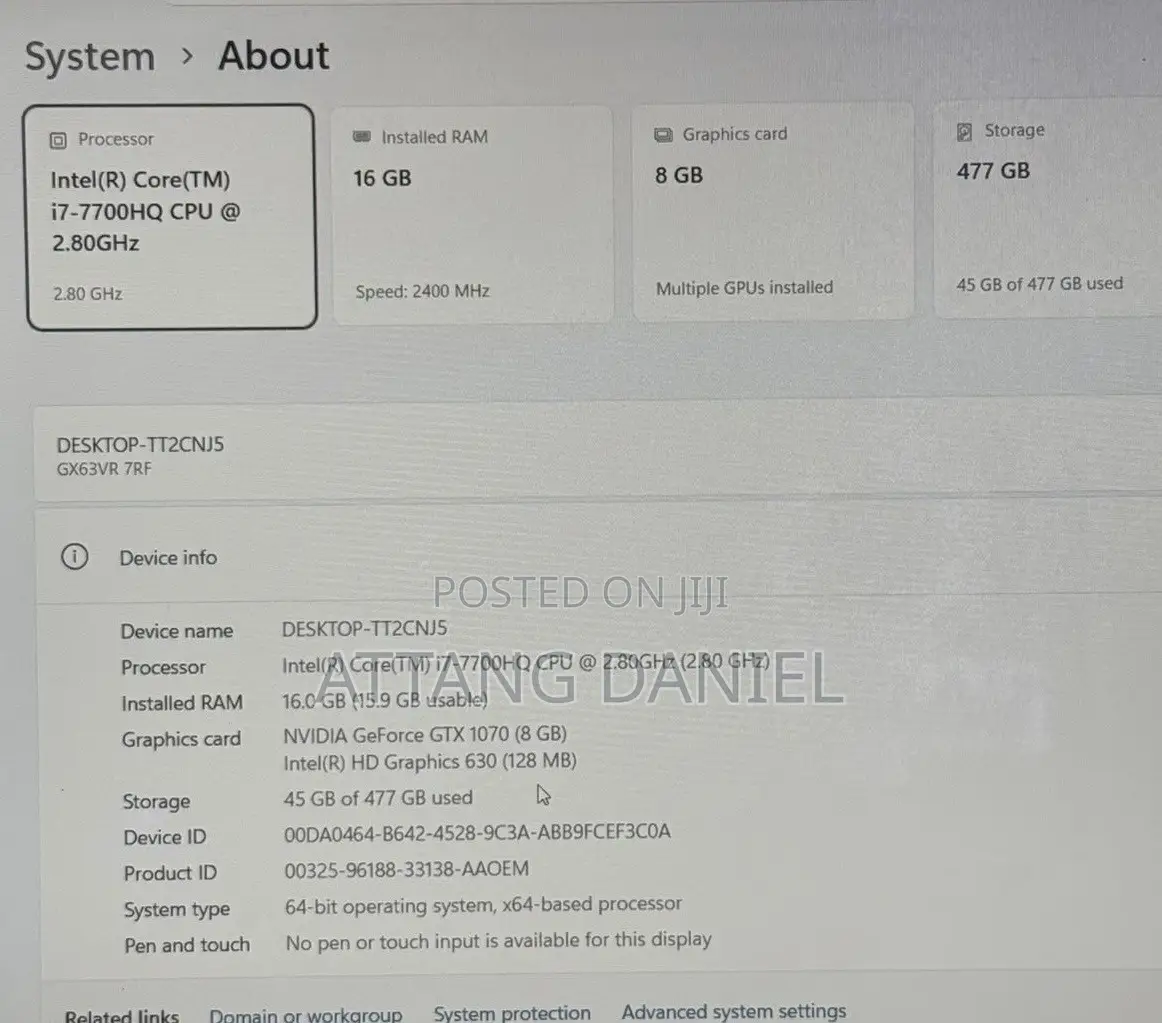 Laptop MSI GX633 16GB Intel Core i7 SSD 512GB