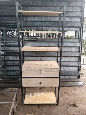 5-Tier Metal and Wood Display Shelf With 2 Drawers