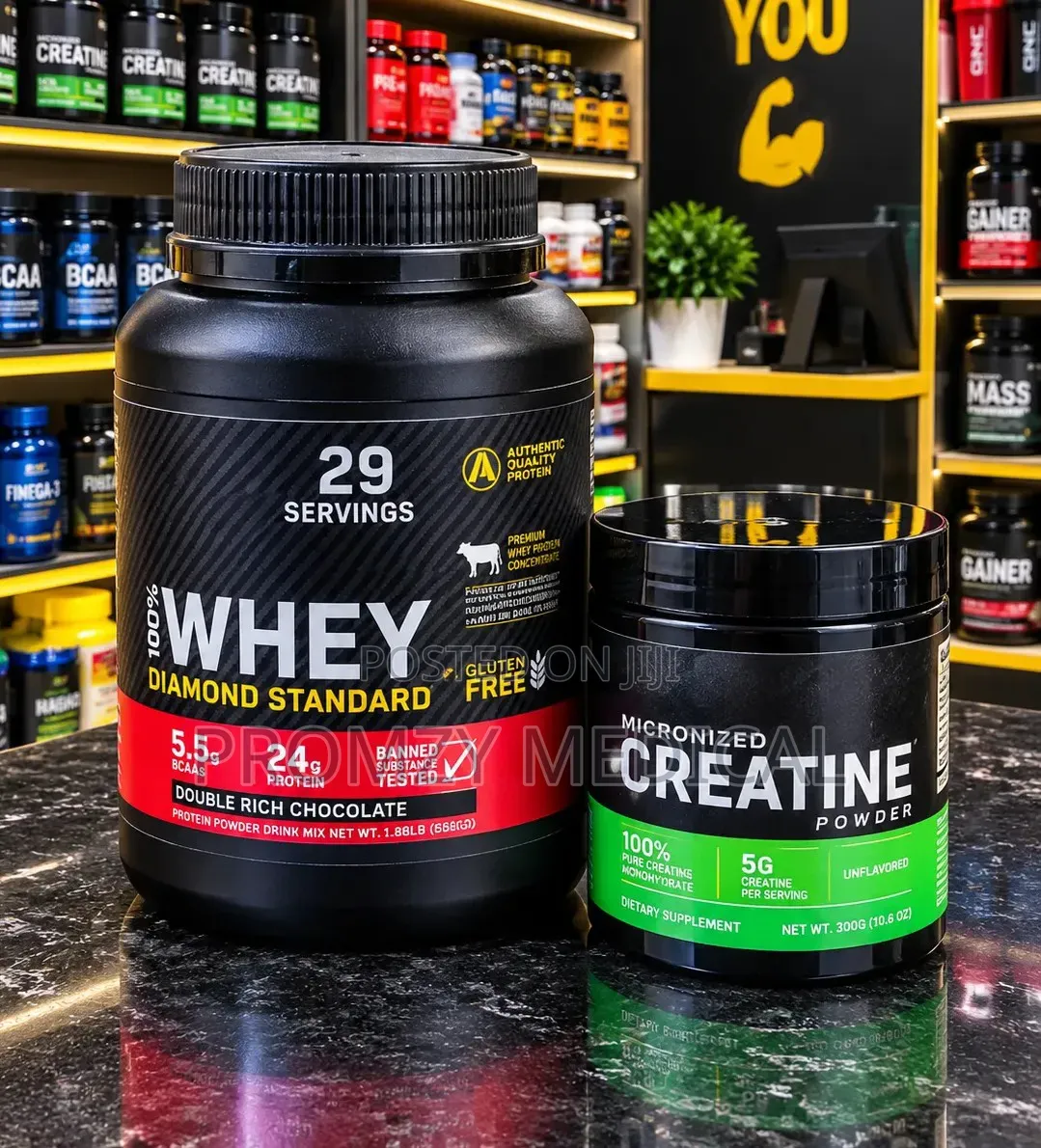 Whey Protein Powder and Creatine Monohydrate Powder
