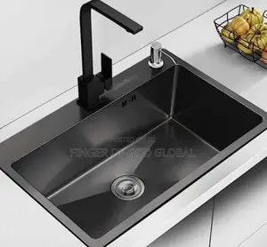 Black Stainless Steel Kitchen Sink With Matte Black Faucet