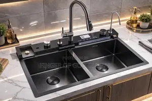 Luxury Black Double Bowl Smart Kitchen Sink With Pull-Down Faucet