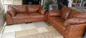 Luxury Brown Leather 2-Seater Sofa Set