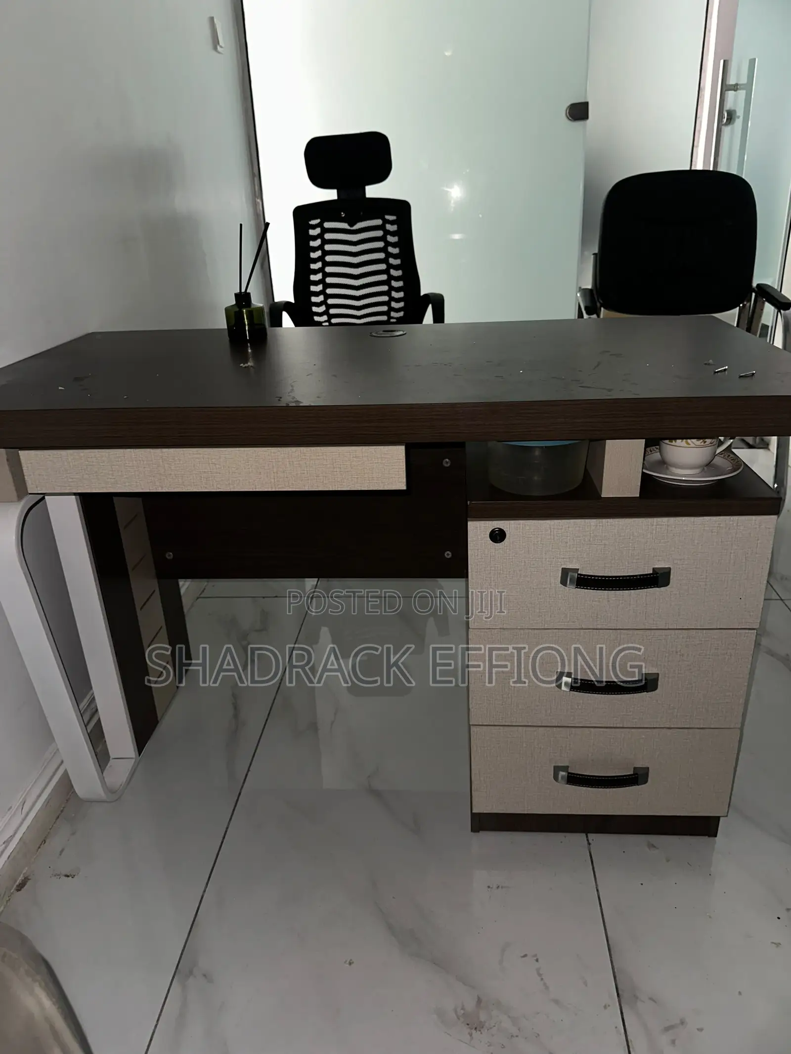 Modern Executive Desk - Dark Wood & Off-White Finish