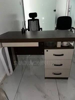 Modern Executive Desk - Dark Wood & Off-White Finish