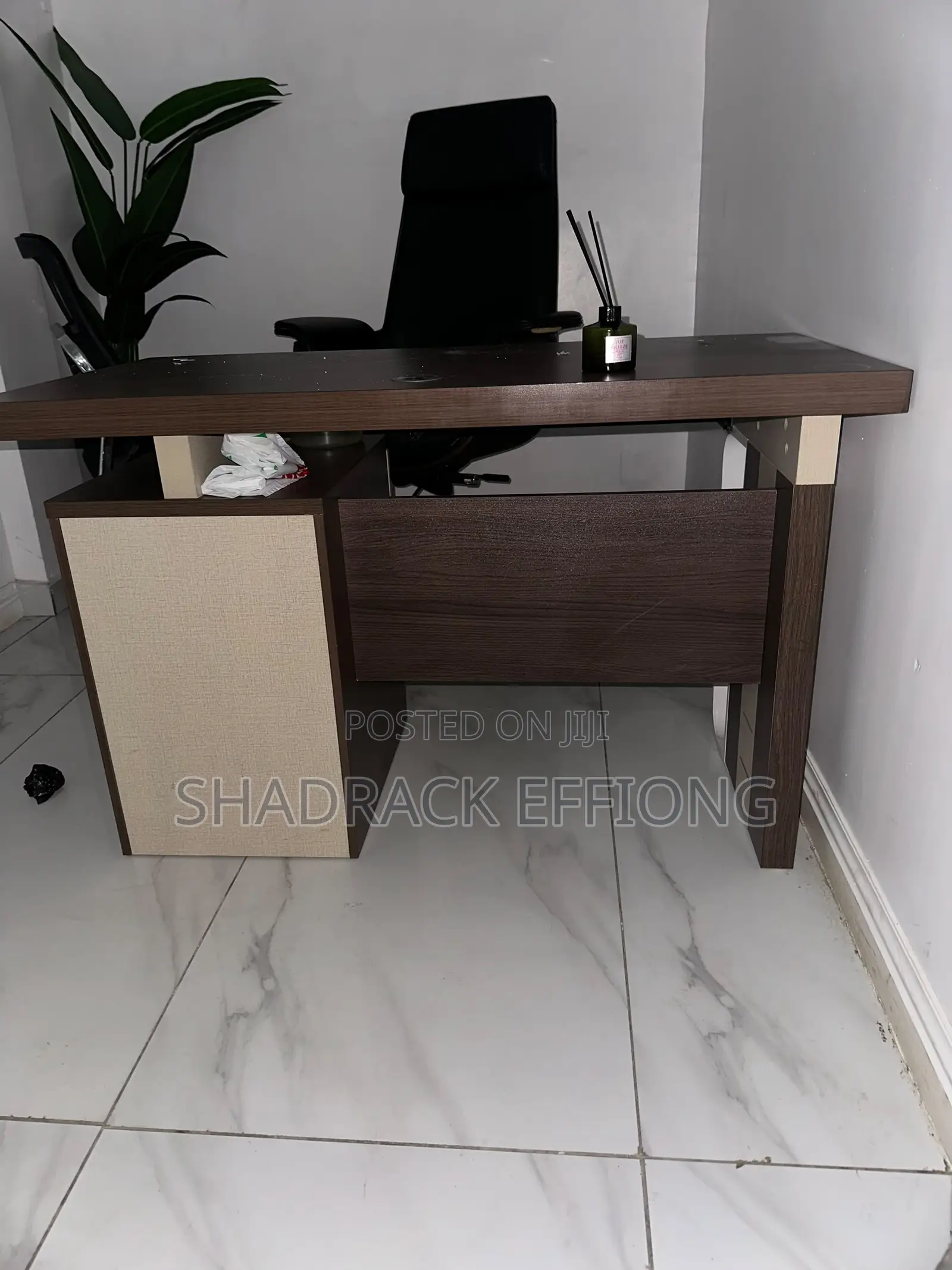 Modern Executive Desk - Dark Wood & Off-White Finish