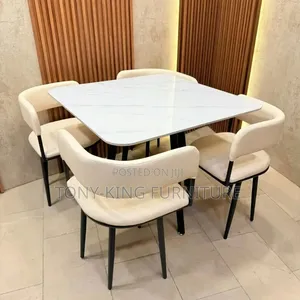 Imported Modern 4-Seater Square Dining White Marble Table Set