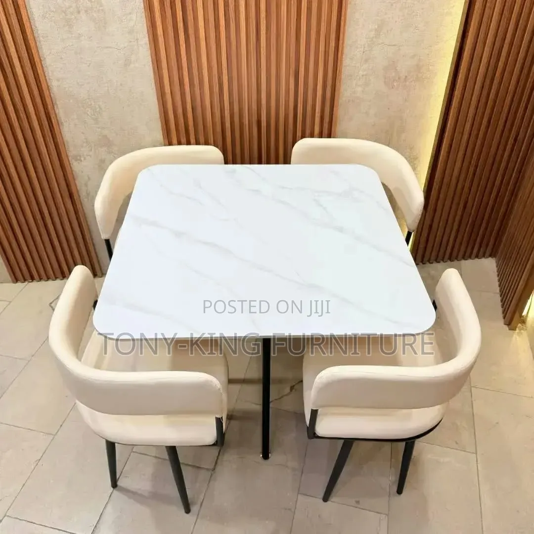 Imported Modern 4-Seater Square Dining White Marble Table Set