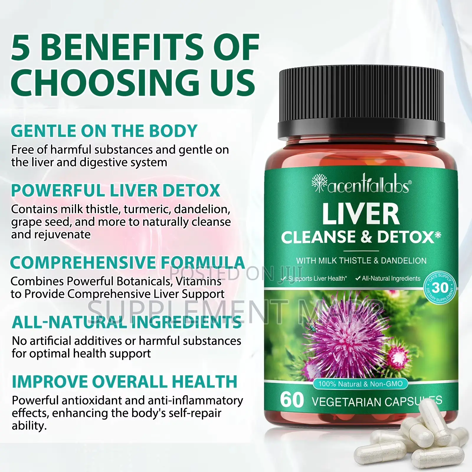 Liver Cleanse & Detox With Milk Thistle & Dandelion X 60 Capsules