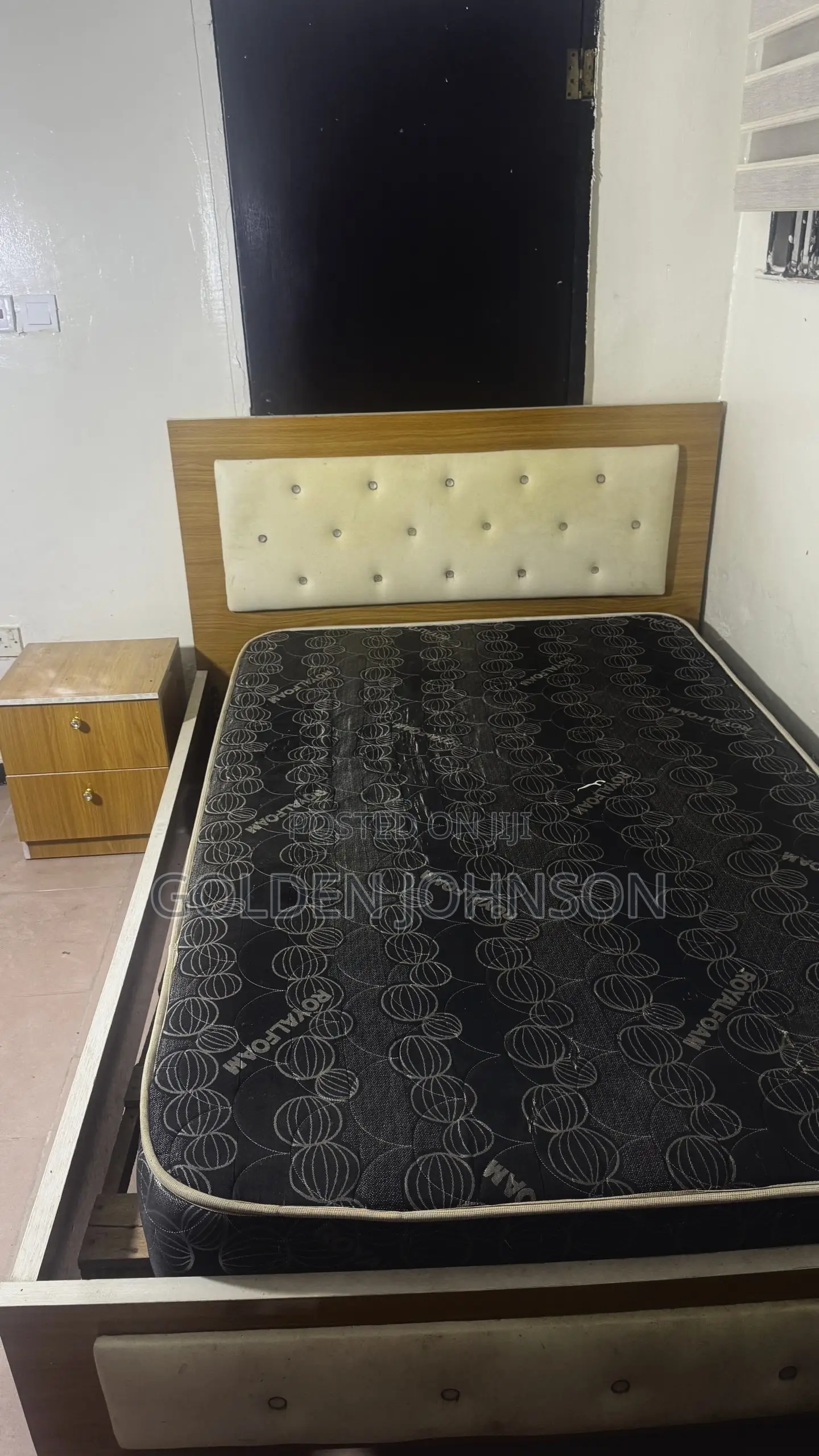 Bedframe, Mattress and Bedside Drawer