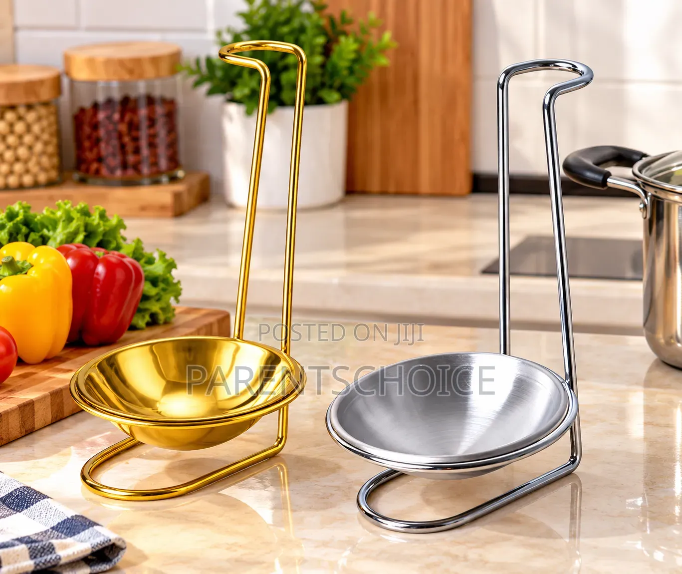 Gold & Silver Stainless Steel Scoop Holders With Fruit Bowls