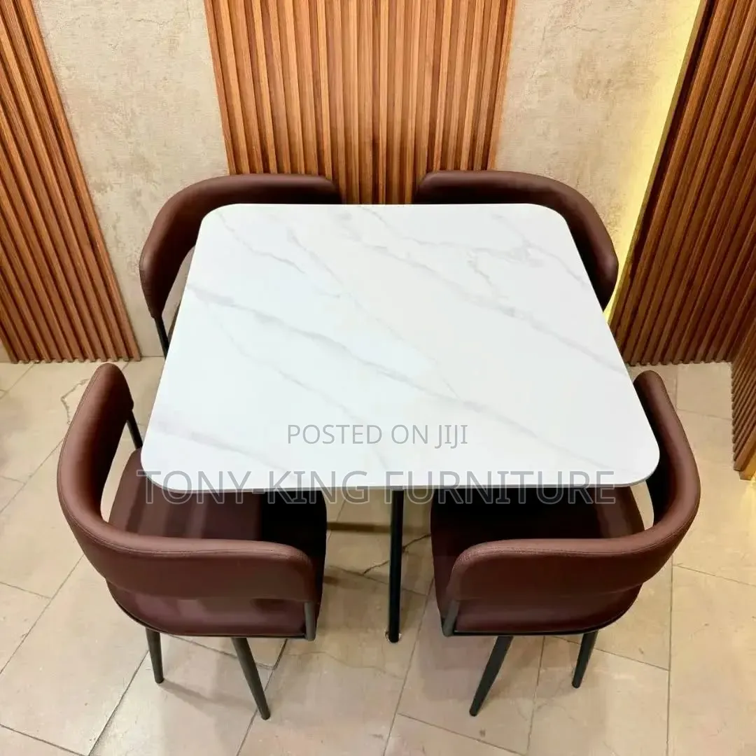 Imported Modern Square White Marble Top Dining Table Set.