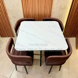Imported Modern Square White Marble Top Dining Table Set.