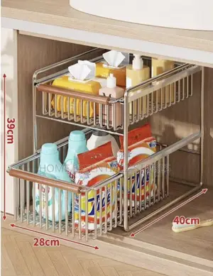 2-Tier Stainless Steel Under Sink Organizer - Pull-Out Cabinet Rack