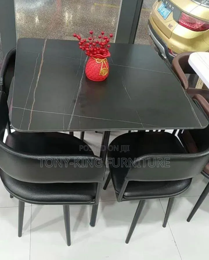 Modern 4-Seater Square Dining Set With a White Marble- Tabletop