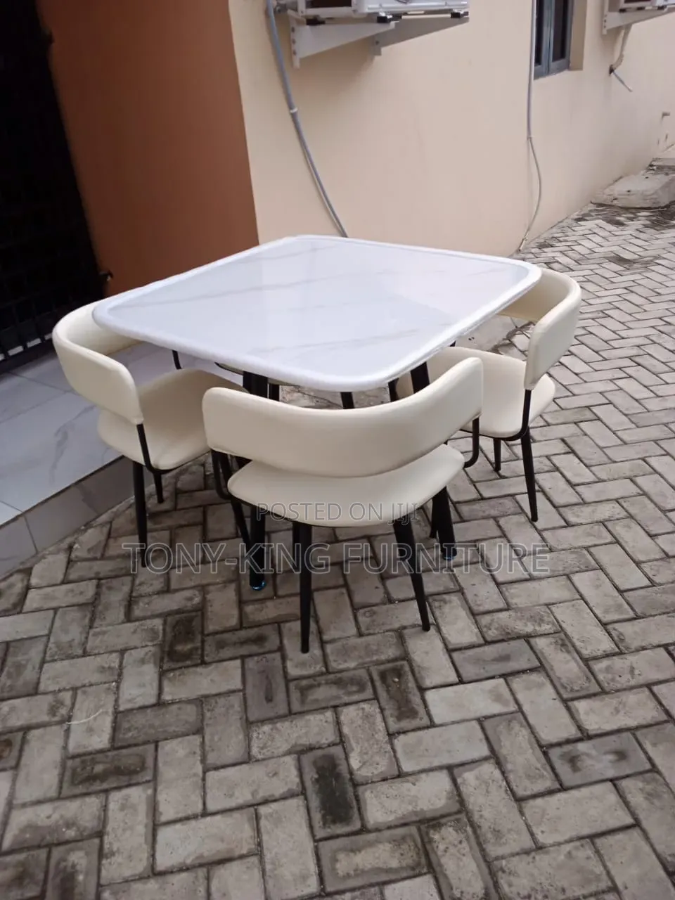 Modern 4-Seater Square Dining Set With a White Marble- Tabletop