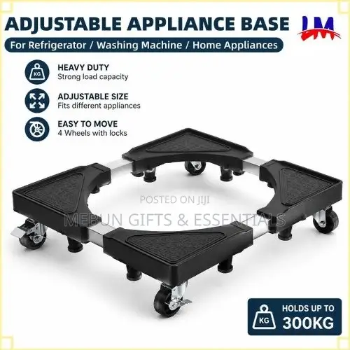 Adjustable Refrigerator and Washing Machine Base Stand With Wheels