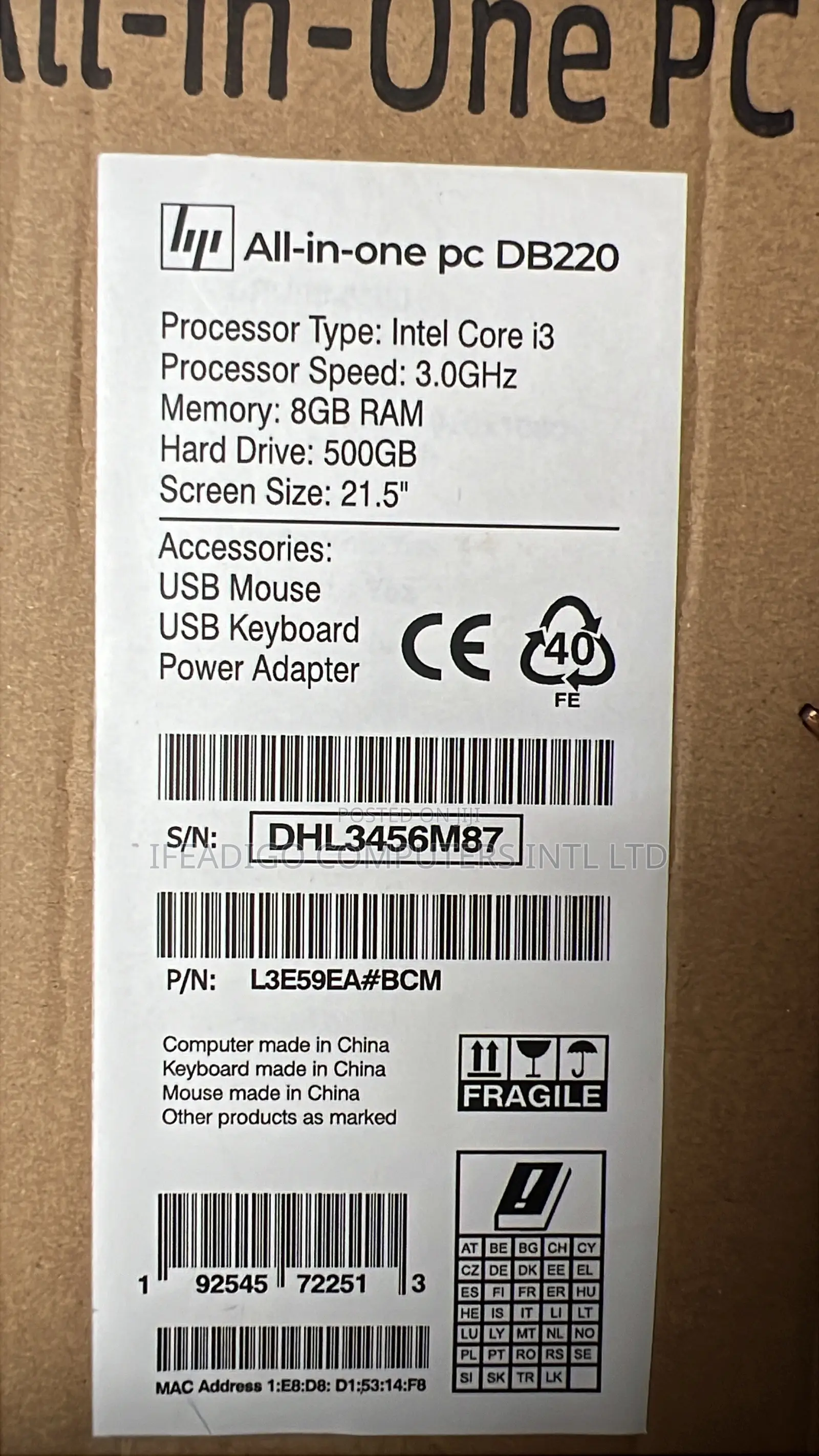 New Desktop Computer HP AiO 22 8GB Intel Core i3 SSD 500GB